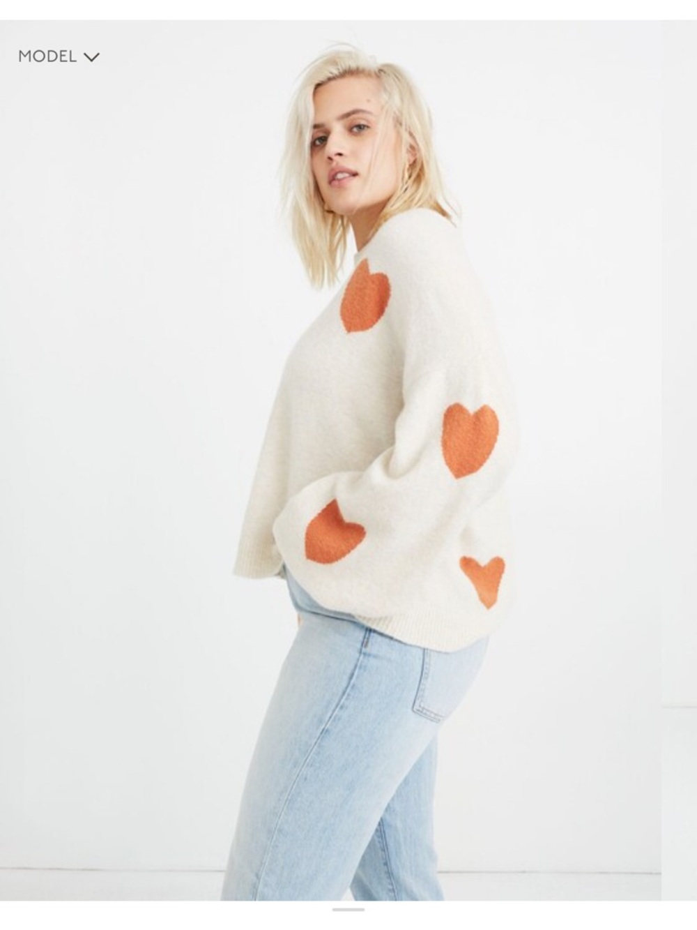 Madewell Cream Crewneck Sweater with Heart Motif - Picture 2 of 11